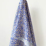 All Summer Long Cotton Linen Blue & Vanilla Swirlies Print 135 gsm $32.00 pm