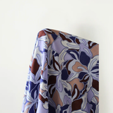 Summer Love: 100% Linen, Lilac & Brown Abstract Flower Print 140 cm w, 145 gsm $40