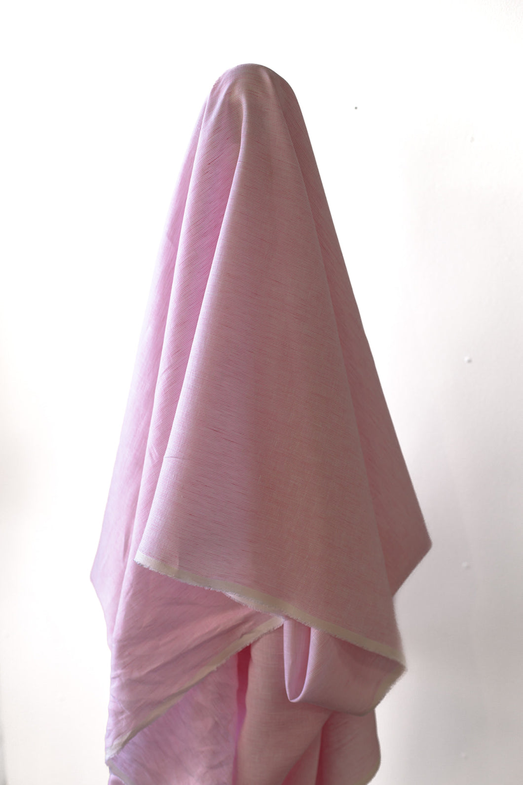 Deadstock: Pink & White Fine Pin Striped 100%  Linen 140 gsm $25 pm